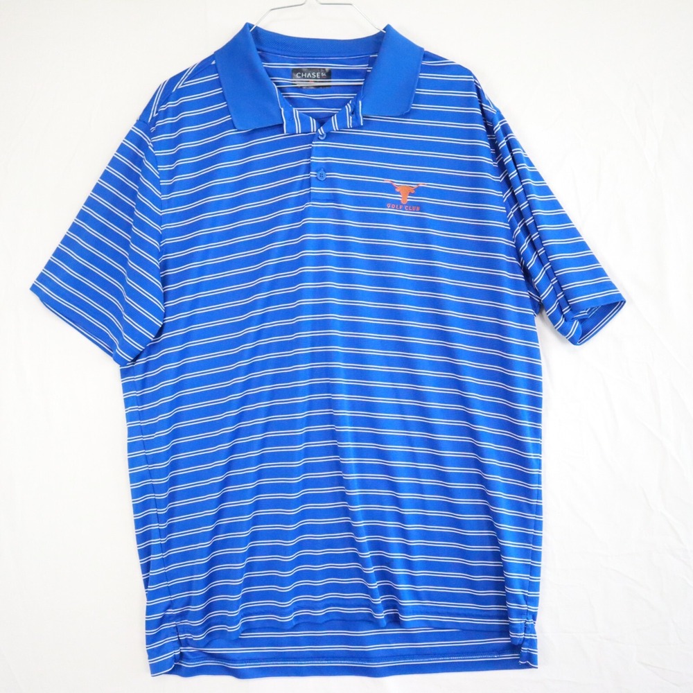 Chase 54 Polo Shirt Mens XL Blue Striped Short Sleeve Texas Longhorn Golf Club